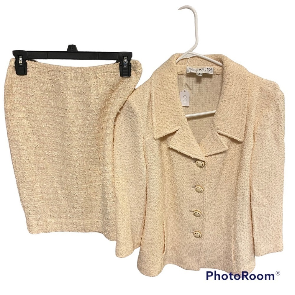 St. John | Collection Boucle Jacket And Skirt Cream Size 4/6